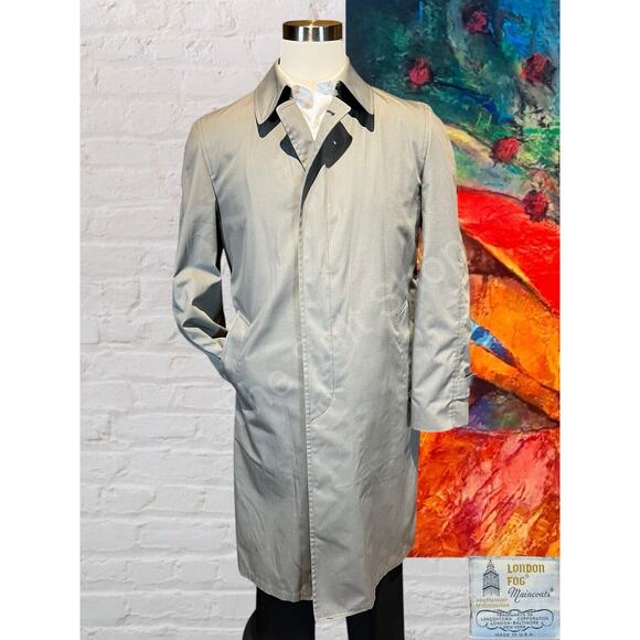 Vintage London Fog 40L Khanki Tan Full Length Trench All Weather Warm Rain Coat